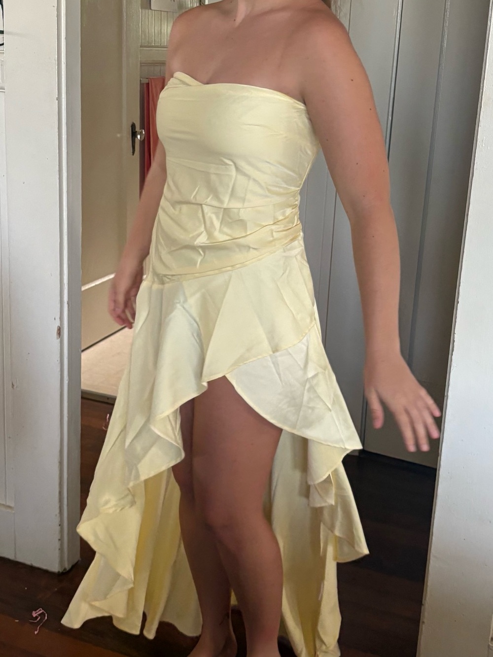 Strapless Yellow High-Low Ruffle Dress - Picture 9 of 10